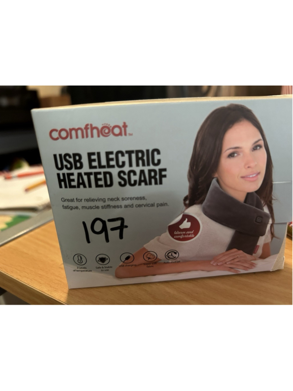 Comfheat USB Electric Heated Scarf Grey, New 3 Levels of Temperature